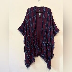 Torrid Reversible Plaid Poncho Open Front Fringe One Size NWT